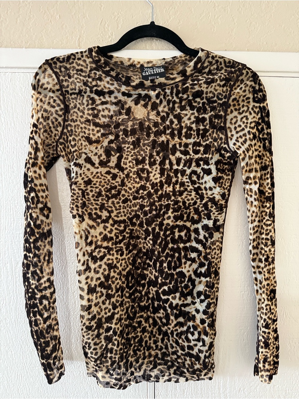 Jean Paul Gaultier Sheer Long Sleeve Leopard Print Top - Small